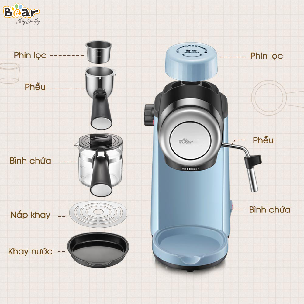 Máy Pha Cafe Bear B02V1 Tự Động Pha Cafe, Pha Espresso Phong Cách Ý Mini Pha Cà phê