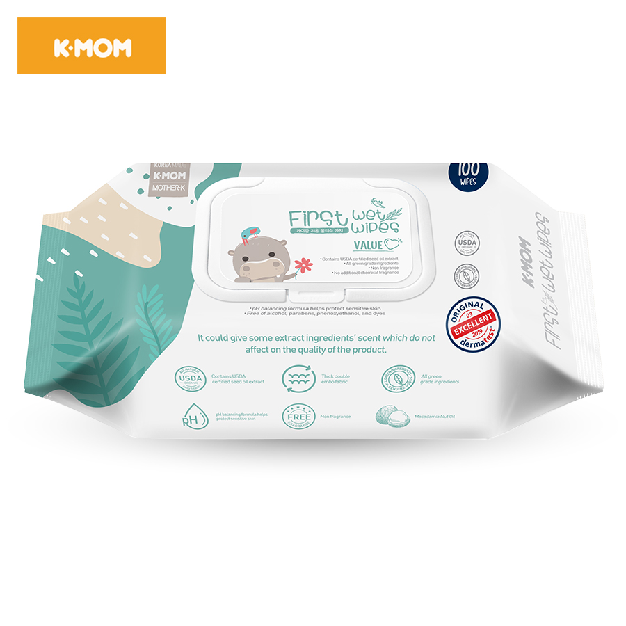 Khăn ướt cao cấp K-Mom Hàn Quốc vân nổi có nắp (100c)