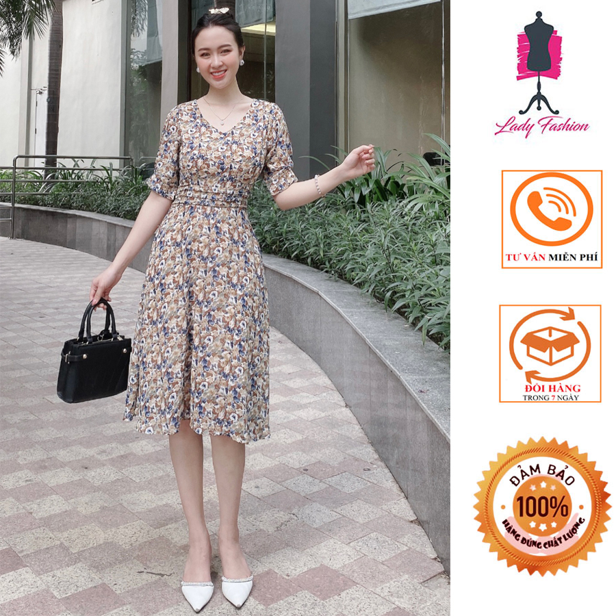 [4.4 Hoàn tiền 15%]ĐẦM HOA VOAN XẾP EO-D09