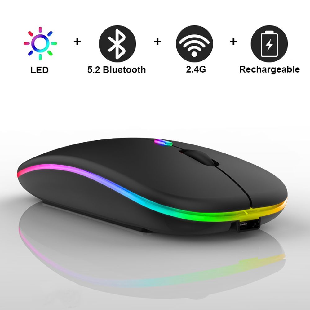 ROVII 1600DPI Computer Rechargeable BT5.2 Gamer USB Mice Bluetooth Wireless Mouse RGB Mouse Gaming Mouse Computer Silent Mause