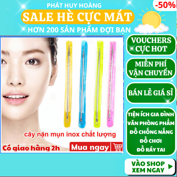 Combo 2 cây nặn mụn chuyên nghiệp 2 đầu 2 chức năng inox cực tốt, dụng cụ nặn mụn đầu đen cho mọi loại da, que nặn mụn có đầu nhọn tiện lợi, cây nặn mụn 2 đầu cao cấp không gỉ, đồ nặn mụn ẩn giá rẻ, Phát Huy Hoàng