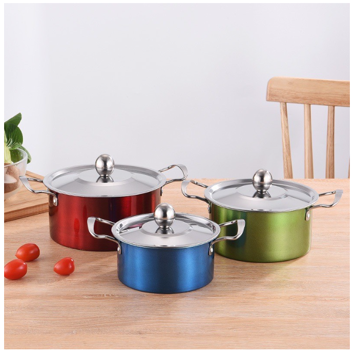 Good Quality 3pcs. Stainless Steel Stockpot Saucepan Colorful Casserole