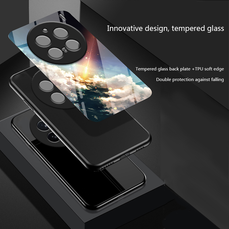 Biruiqu For VIVO X200 Pro Shockproof Starry Colorful Tempered Glass Back Soft Silicone Edge Case Cover. 