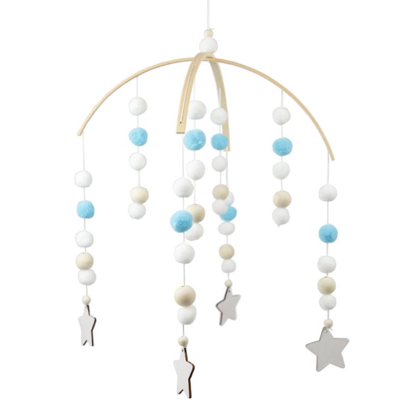 【Yibei Fairy Tale Toy City】Baby Crib Nordic Style Mobile Rattles Wool Balls Wind Chime Newborn Baby Hanging Bed Bell Infant Room Photogr. 