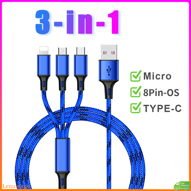 [Hàng có sẵn] Cáp sạc nhanh bện 2,8a 3 trong 1 tương thích cho iPhone Micro USB Cáp dữ liệu dây sạc USB Loại C