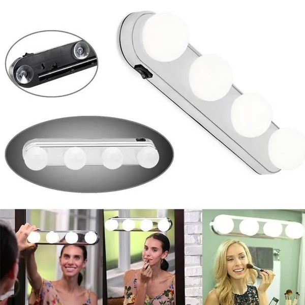 Wireless Portable LED Vanity Mirror Lights, Studio Glow Vanity Make-up Light Natural Light for Makeup Dressing Table with 4 LED Bulbs, Professional Studio Glow Battery Powered Mirror Light. 