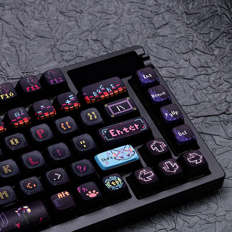 Key Cap Cat Dance Hertz Key Cap Cyberpunk Mechanical Keyboard Customized Pbt Transparent Double-Layer Milk Custard 87 108 Rkr75 Only Key Cap