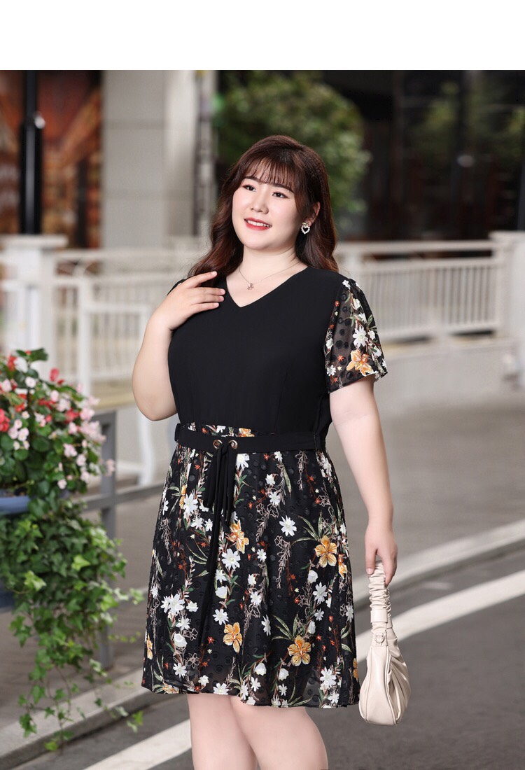 Đầm xòe phối voan hoa cao cấp bigsize - BSc622