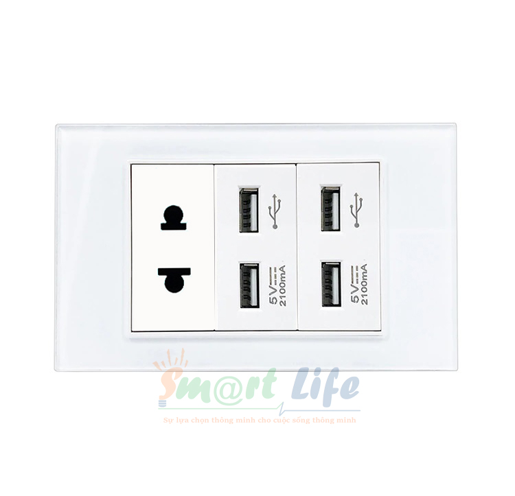 Premium tempered glass panel socket with USB charger 5V 2.1A
