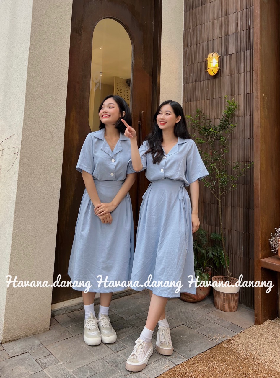 Set sơ mi chân váy đũi 🎉 [ ẢNH THẬT / FREESHIP ] 🎉 chân váy có chun