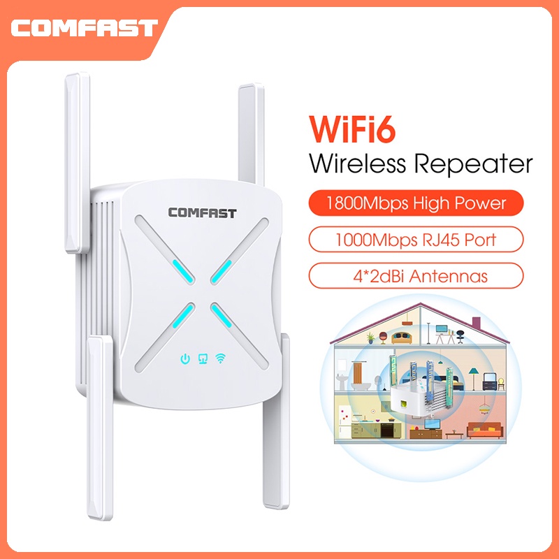 Comfast WiFi 6 Repeater 1800Mbps Wi-Fi Amplifier wireless repeater 802.11AC Wi  Fi Booster AX1800 Long Range Extender router antenna CF-XR182