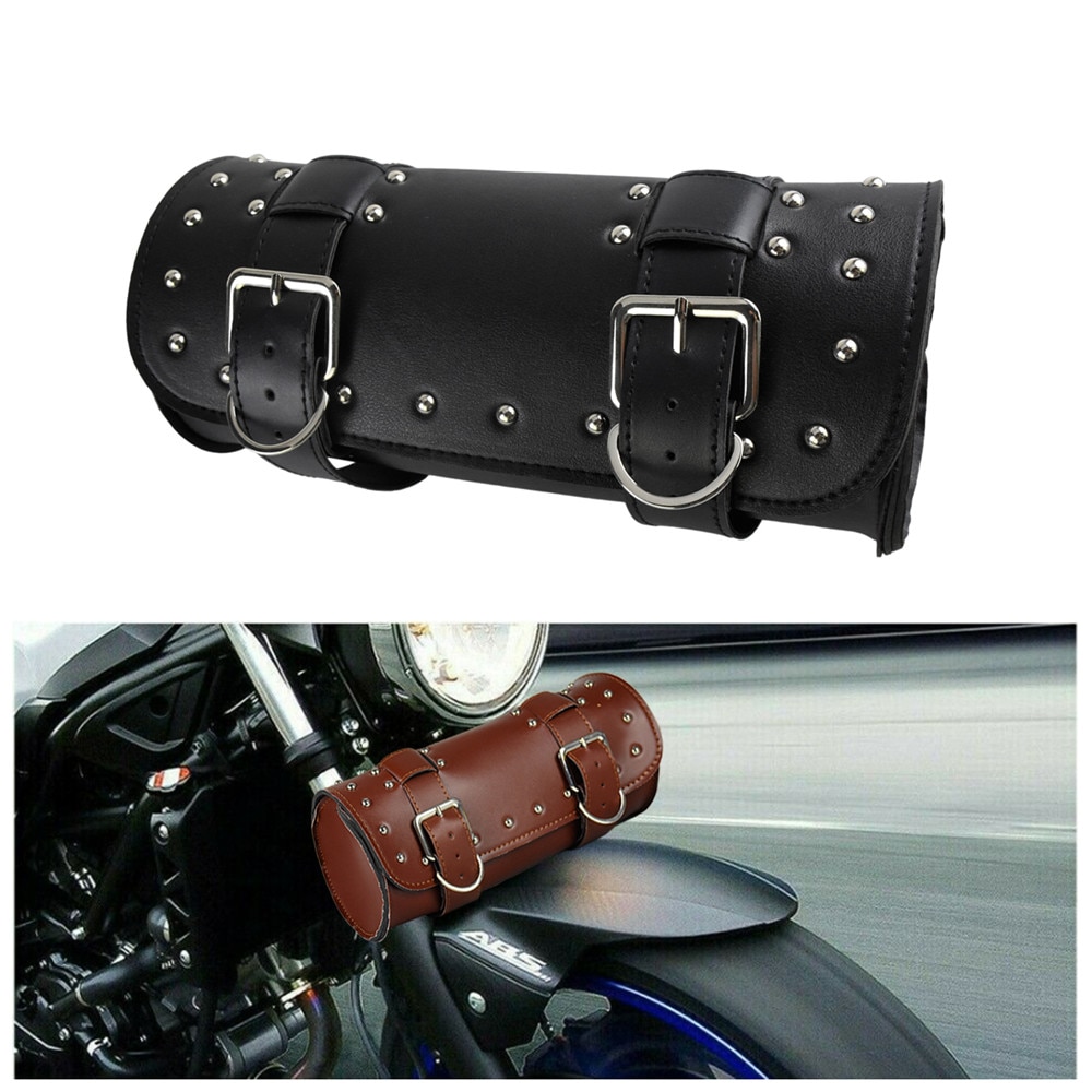 Universal Motorcycle Front Fork Tool Bag Hlebar Saddlebag Roll Barrel Racing Tail Storage PU Leather Bags For Harley XL Dyna