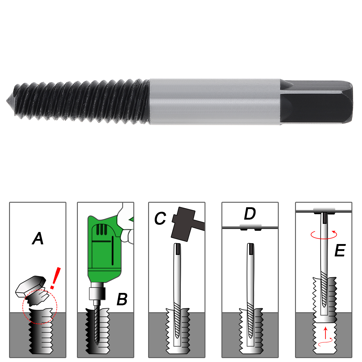 5pcs Screw Extractors Center Drill Bits Guide Set Broken Damaged Bolt Remover Hex Shank And Spanner Removal Speed Easy Set