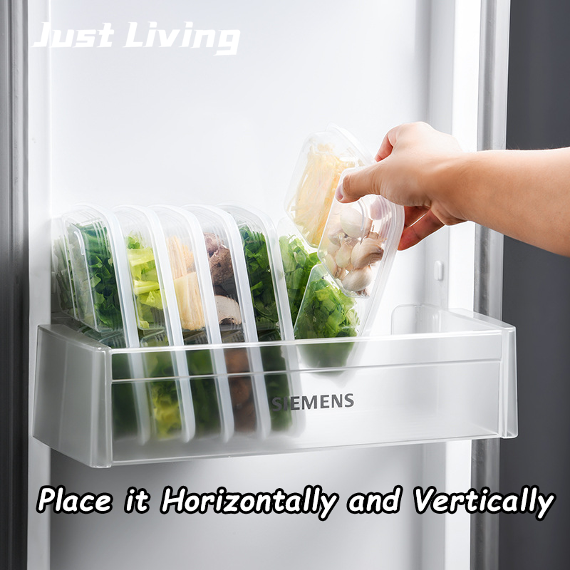 JustLiving Hộp Sắp Xếp Tủ Lạnh 4 Ngăn Trong Suốt Hộp Đựng Có Nắp Hộp Đựng Bảo Quản Giữ Tươi Cho Tủ Lạnh Có Thể Xếp Chồng Bằng PP Cấp Thực Phẩm Hộp Phục Vụ Hành Gừng Và Tỏi Đĩa Thịt Đông Lạnh