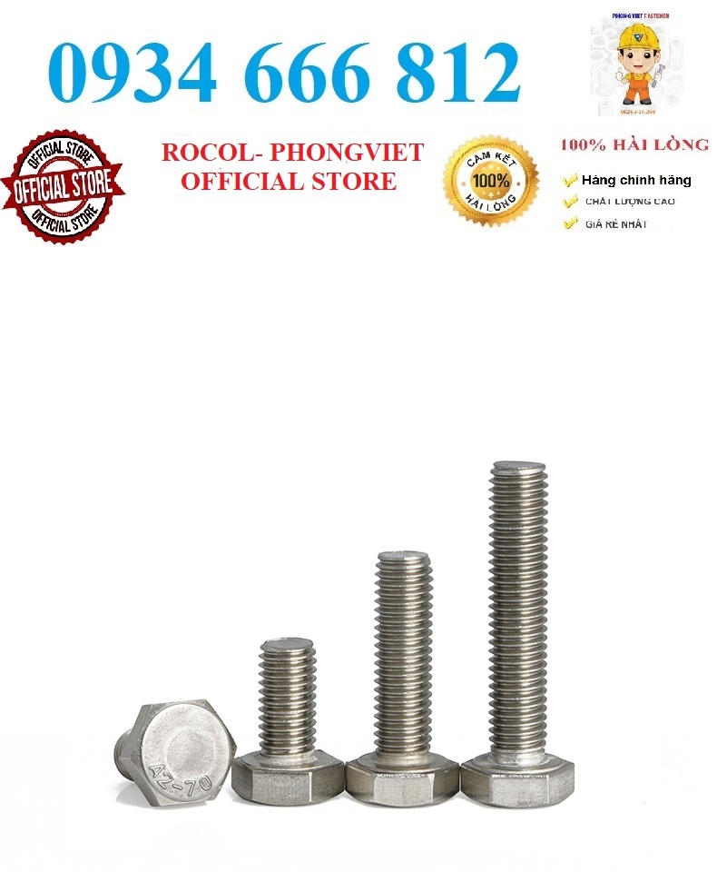 Set 10 cái M6-M10 bulong lục giác ngoài đầu vặn cờ lê inox201 M6-M10