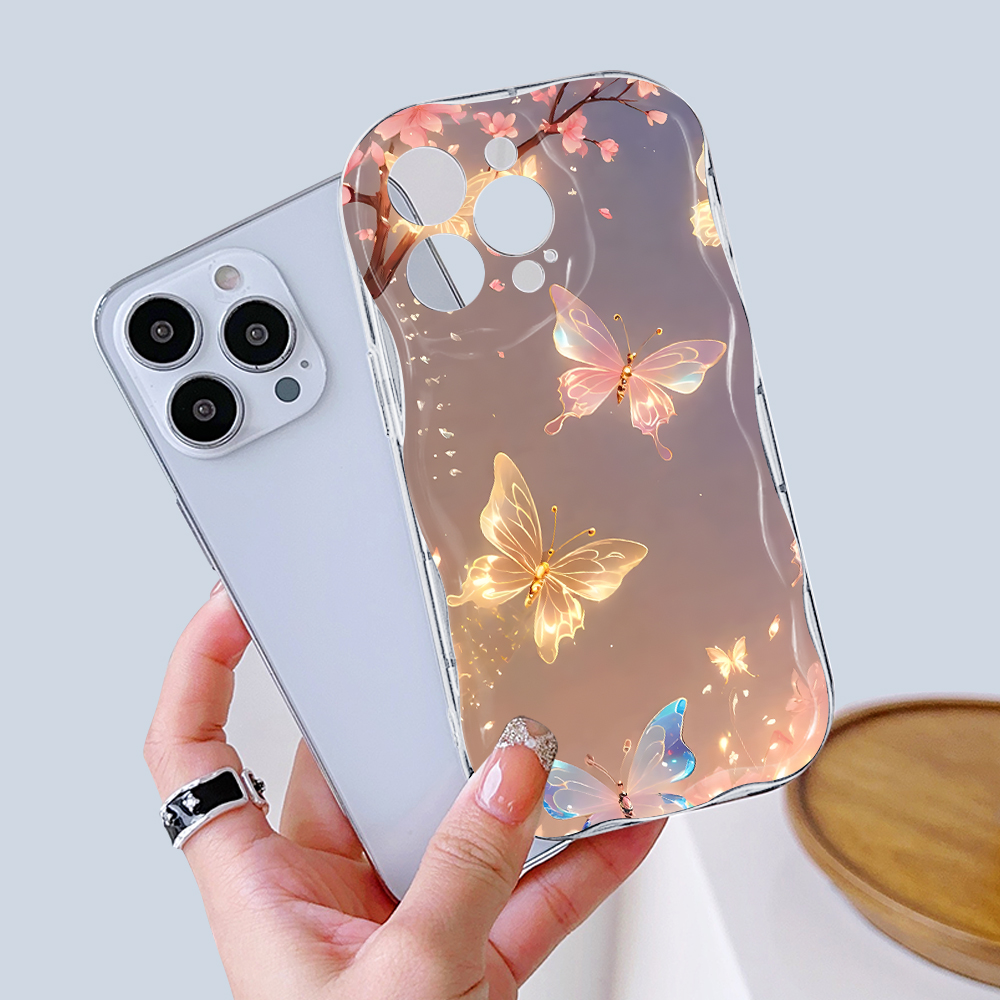 FELMYST for Redmi 14C Back Cover Pink Butterfly Cream Texture Wavy Edge Soft Silicone Phone Case.