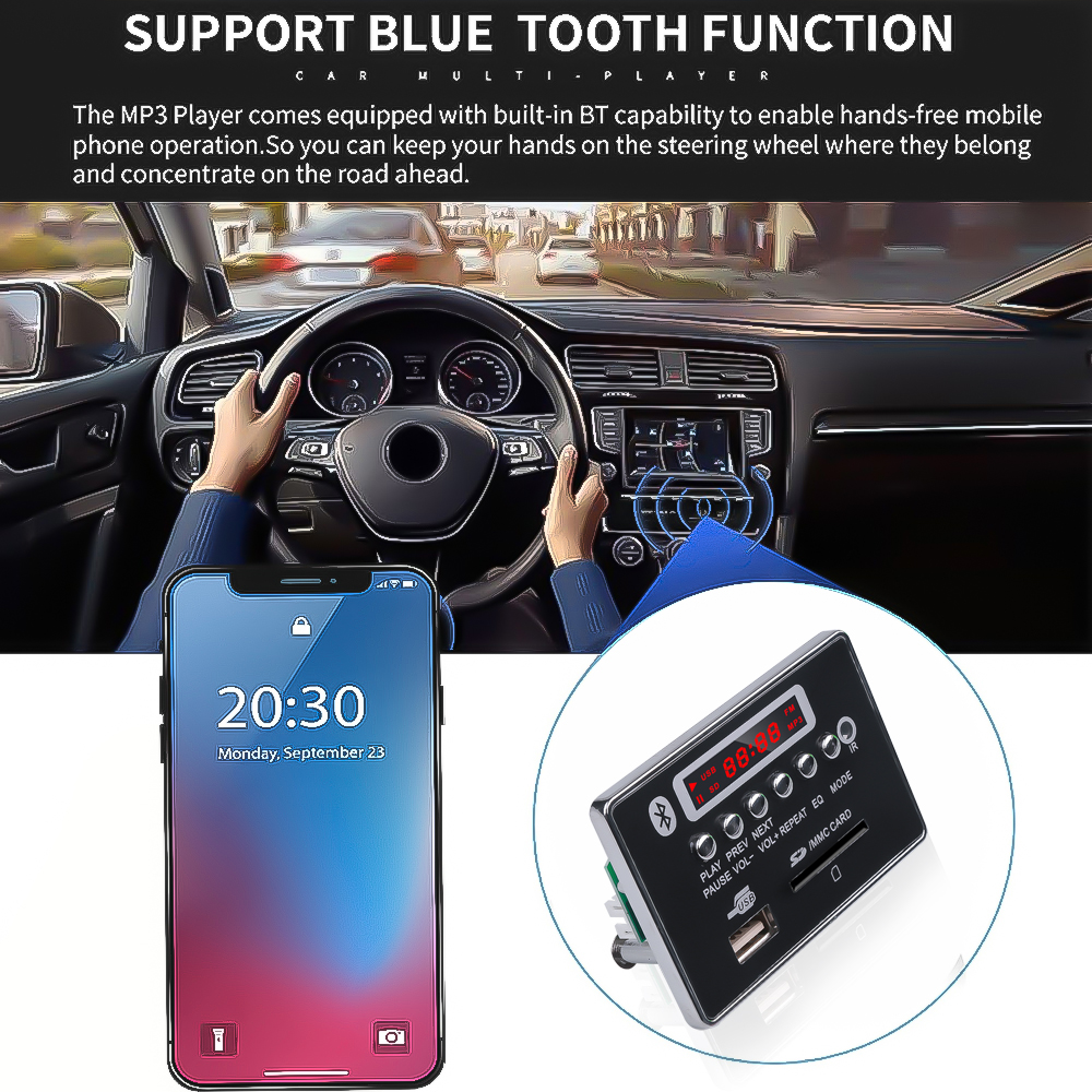 Bluetooth 5.0 MP3 Player Decoder Decoding Board Module 5 v 12v Car USB TF FM AUX Radio LED With Remote Control