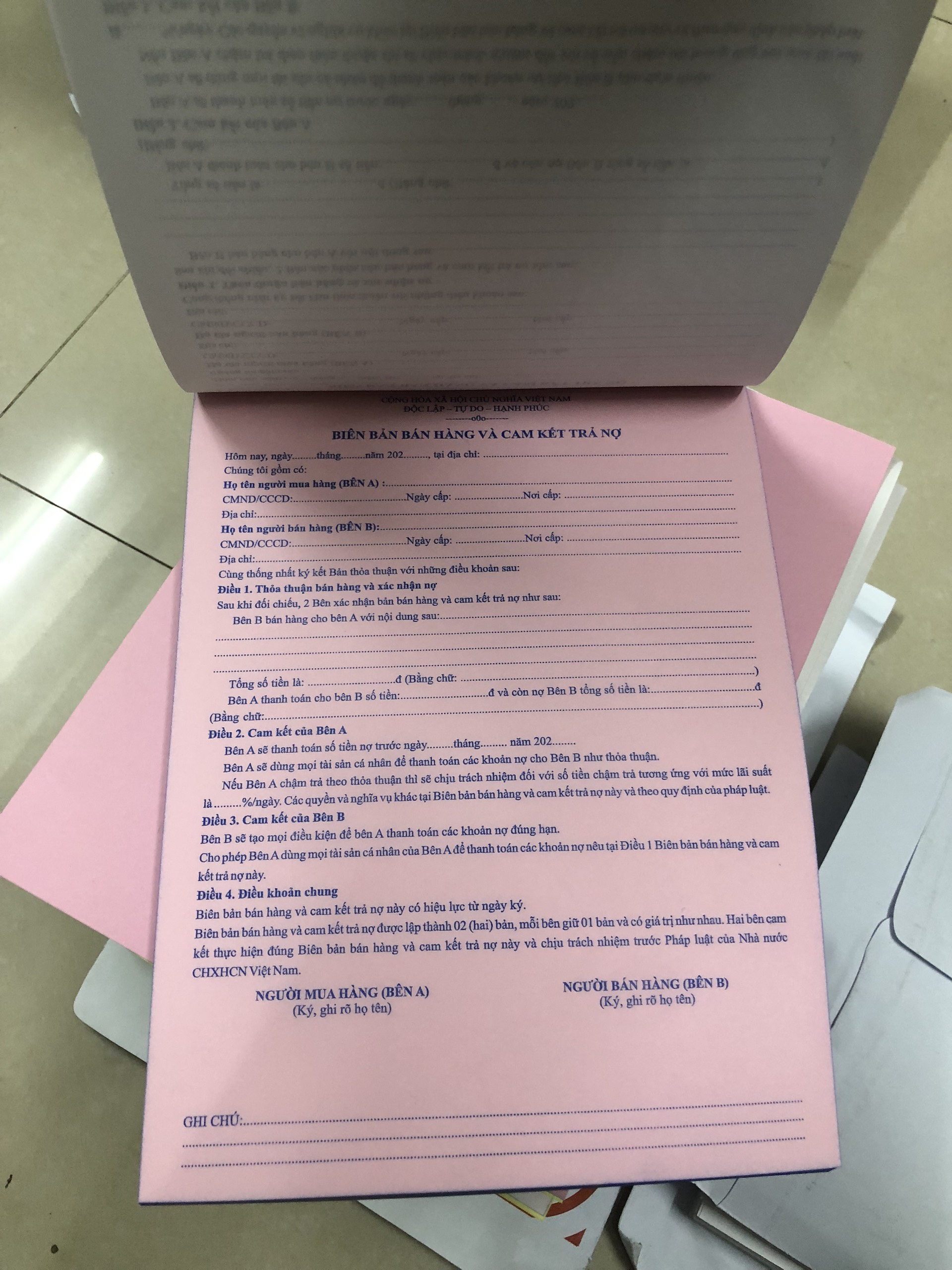 BIÊN BẢN BÁN HÀNG VÀ CAM KẾT TRẢ NỢ