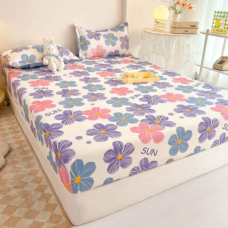 Solid color brushed bed cover solid color bed hat hotel mattress protector single piece cute