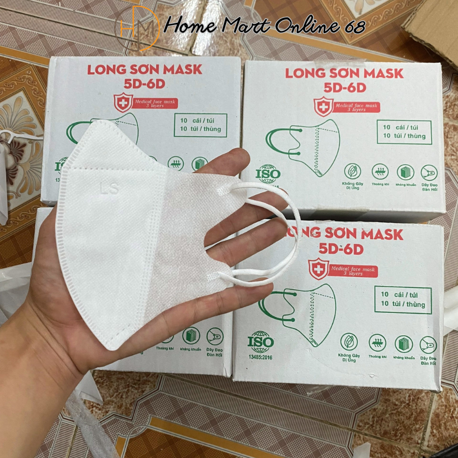 Thùng 100 chiếc khẩu trang 5D màu trắng