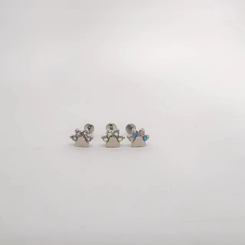 Bear Claw Lip Nail Diamond Super Flash Inner Teeth Lip Nail Ear Bone Nail Cute Cartoon Spice Girl Sweet Cool Piercing Jewelry