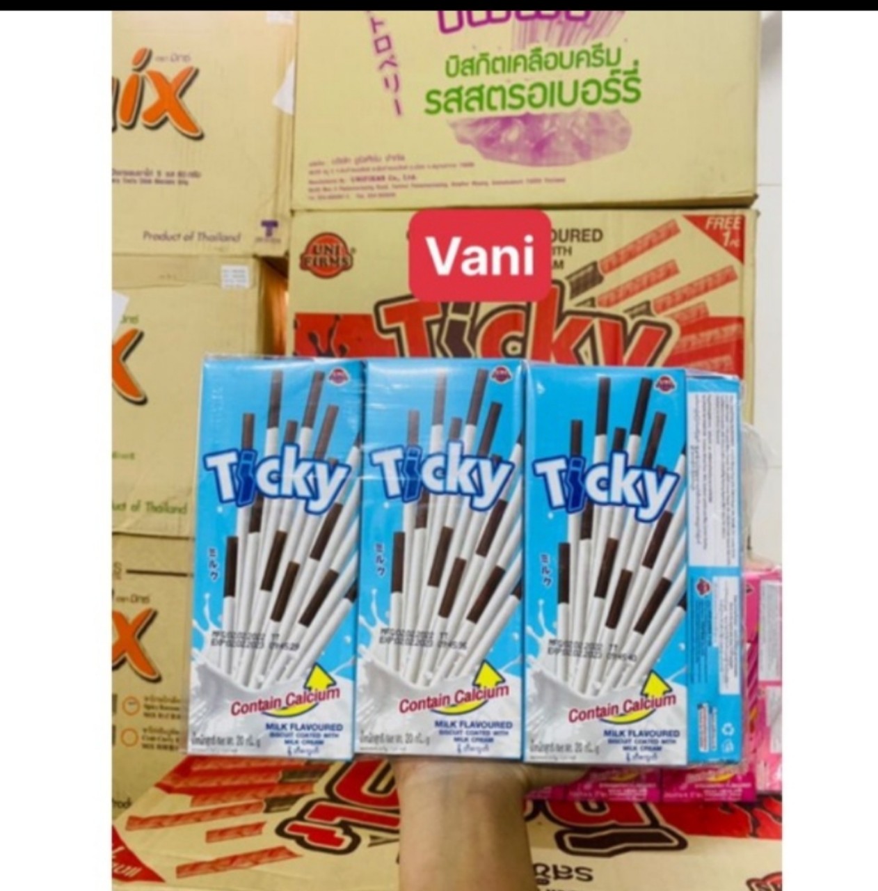 Bánh que ticky 3 vị dâu, sữa, socola