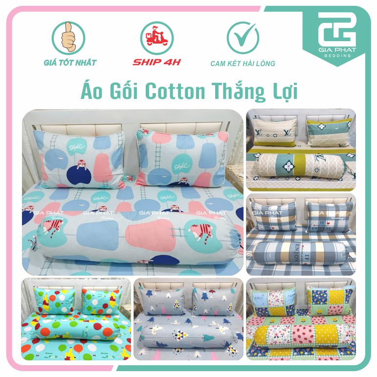 Set 3 món vỏ gối / áo gối cotton thắng lợi 2 gối nằm + 1 gối ôm
