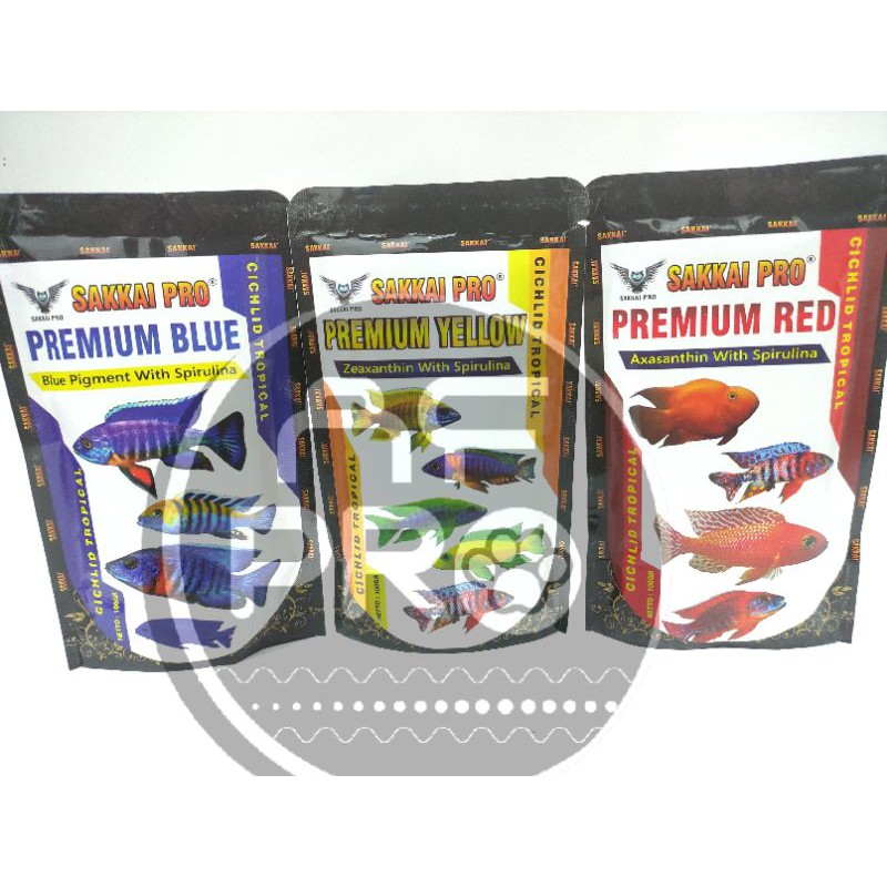 Makanan ikan CICHLID SAKKAI PRO PREMIUM RED, BLUE, YELLOW 100GR