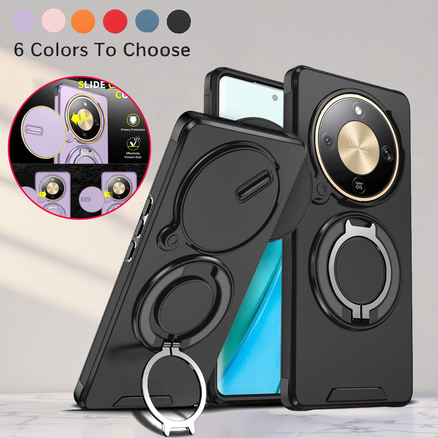 lthmy for Honor X9d 5G Casing Sliding Window Ring Phone Case Bracket Shockproof Protection Stand Holder Anti Fall Hard Back Cover.