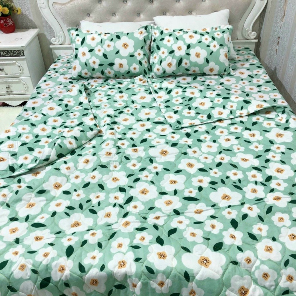 Trọn bộ 5 món chăn ga gối cotton poly hè thu, set chăn hè ga gối, bộ chăn ga gối cotton hoạ tiết sinh động đủ kích thước m2/m6/m8/2m2