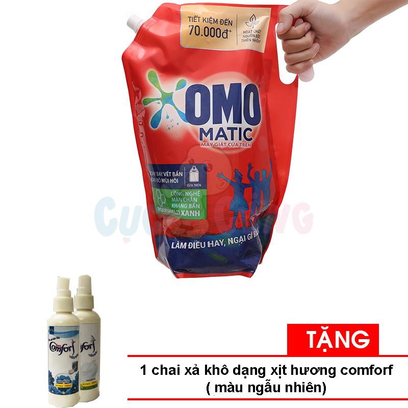 Nước Giặt Omo Matic Cửa Trên Tặng 1 chai nước xả KHÔ hương comforf