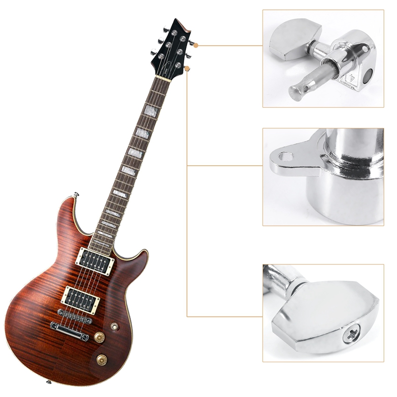 6 Pieces Silver Acoustic Guitar Machine Heads Knobs Guitar String Tuning Peg Tuner(3 for Left + 3 for Right)