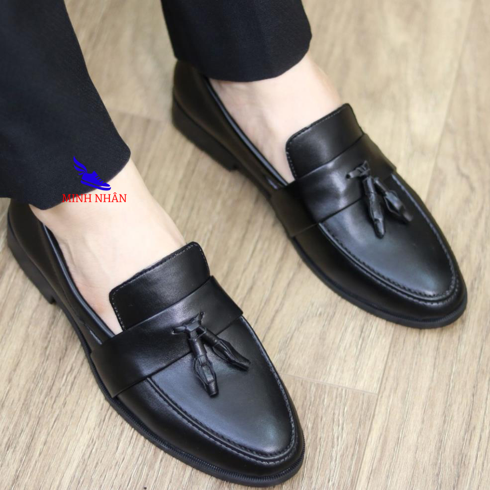 Giày Chuông Nam Da Bò Giày Tây nam Công sở nam da bò Giày lười xỏ nam Giày đám cưới hội nghị dự tiệc giày phù hợp phối với quần Jean quần baggy quần jogger Penny Loafer kiểu đẹp hàng hiệu giá rẻ D-2 màu đen