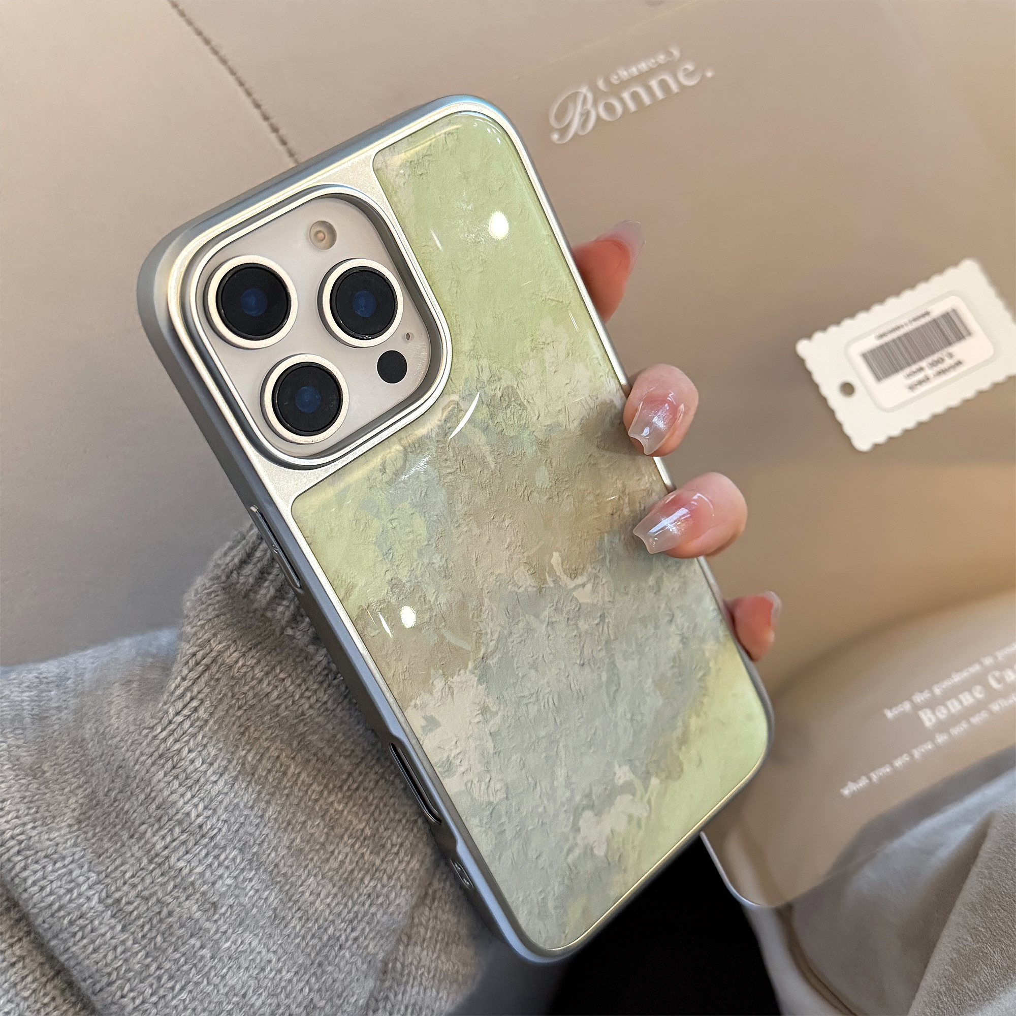 Sroof%20Case%20For%20iPhone%2013%2014%2015%2016%20Pro%20Max%20New%20electroplated%20drip%20glue%20small%20fresh%20art%20green%20oil%20painting%20Phone%20Case%20Back%20Cover%20-%20Image%202