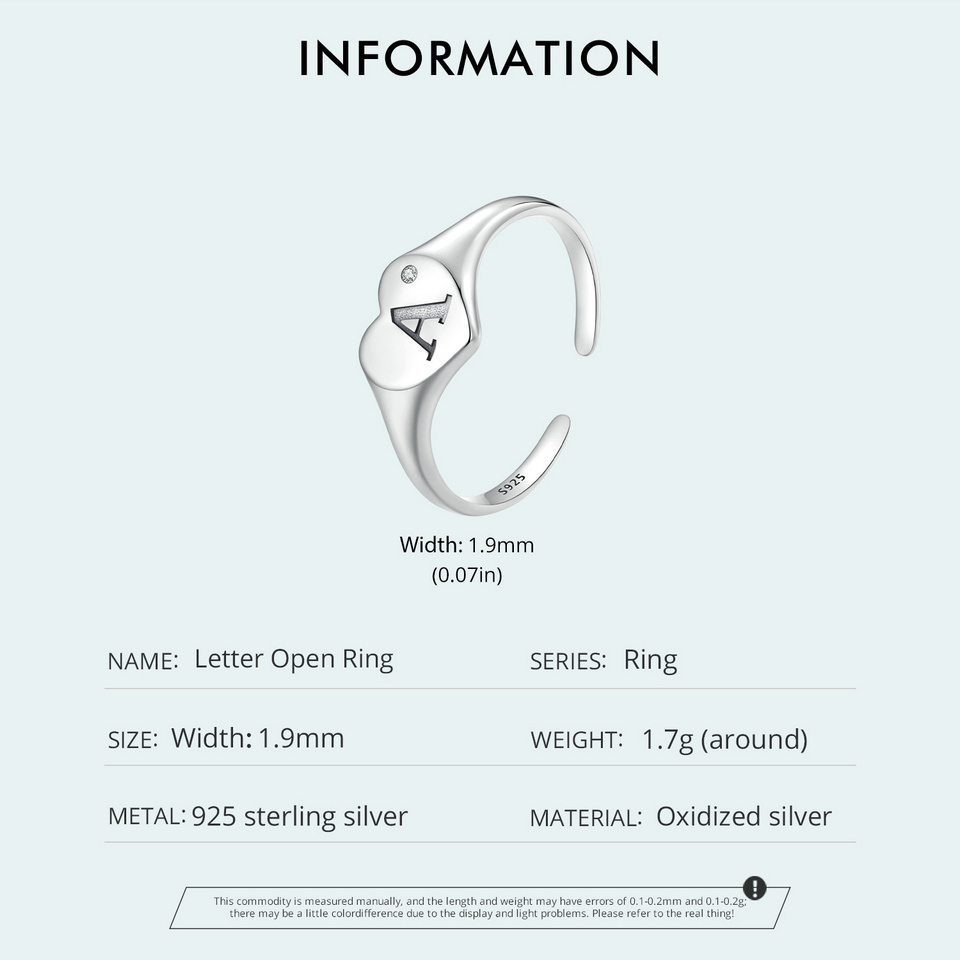 Adjustable Initial Letter Ring – 925 Sterling Silver Personalized Name Ring For Women