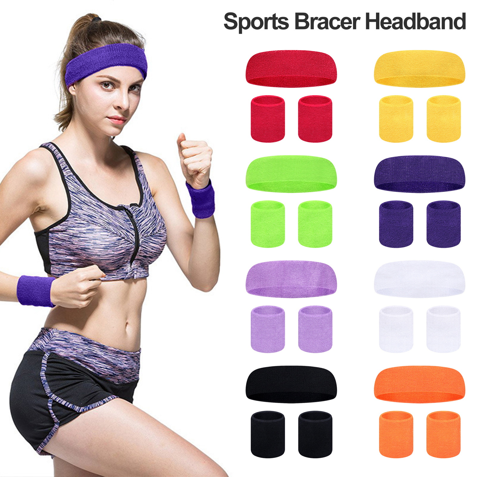 Sweat-absorbent Protective Gear Colorful Sports Sweat Bands Set Soft Breathable Headband and Wristband for Running Yoga Basketball Gym Men and Women Fitness Accessories
