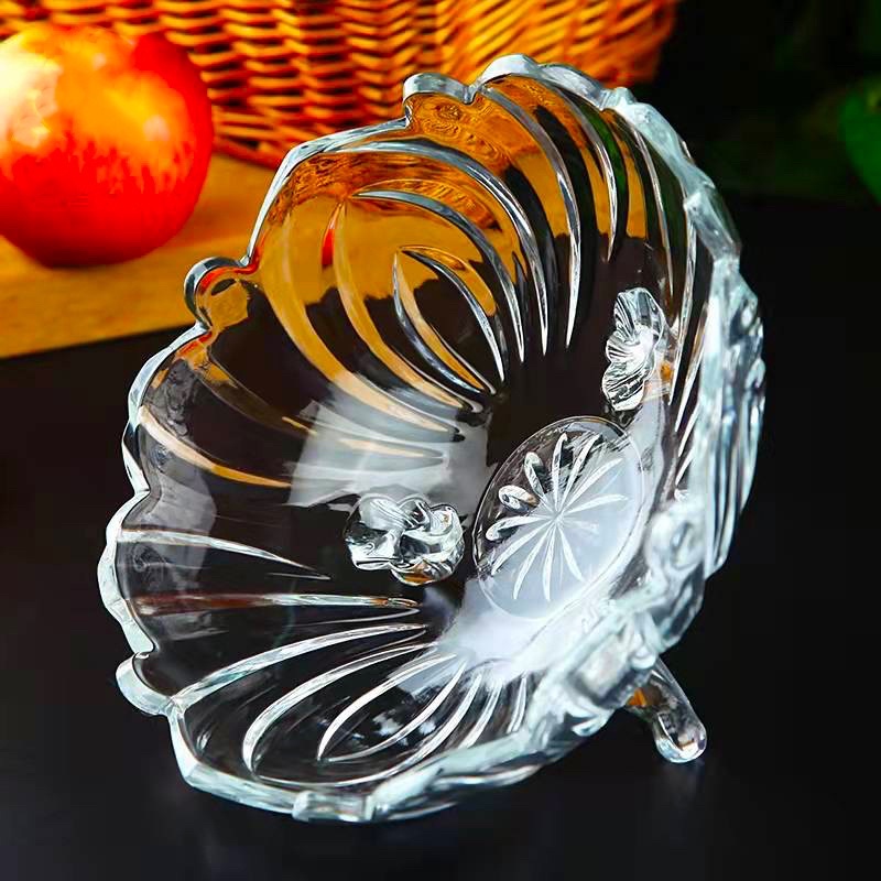 Khay thuỷ tinh 3 chân âu thuỷ tinh đựng hoa quả Huydecor