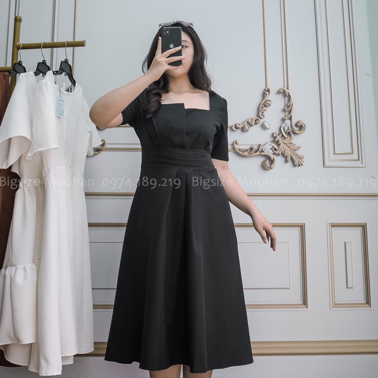 [FreeshipMAX] Đầm Bigsize nữ, váy bigsize nữ dự tiệc, đám cưới cho người mập Moohan cổ vuông, xếp ly eo che mỡ bụng, đầm big size cho người mập từ 55kg 60kg 65kg 70kg 75kg 80kg 85kg 90kg
