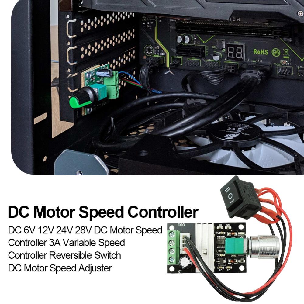 DC 6V 12V 24V 28V DC Motor Speed Controller 3A Motor Speed Regulator Reversible Switch PWM Motor Controller Adjustable LED Light