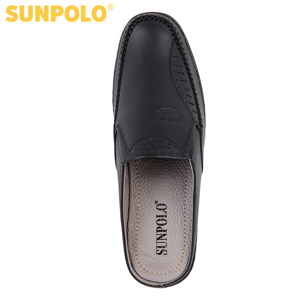 Dép sabo nam da bò SUNPOLO SPO196 (Đen)