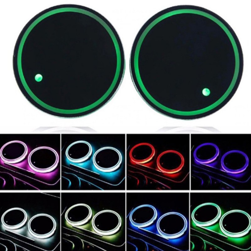 【Recently LoLular】2Pcs USB charging Car Led Cup Holder Water Bottom Mat RGB Light Decor Cover Luminous Trim Lamp Pad Ornament Coaster Accessories. 