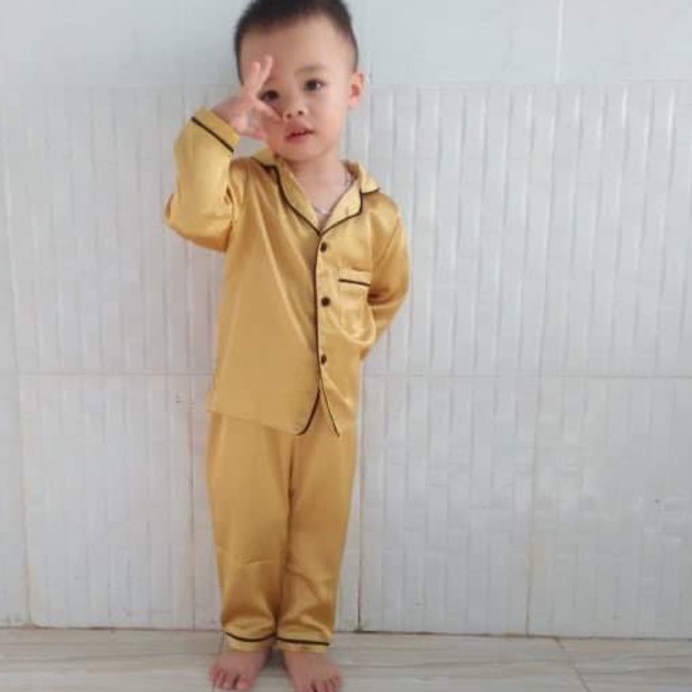 Bộ Pizama Lụa Satin Trơn Cho Bé ( 8 - 30kg ) - MonMonKid