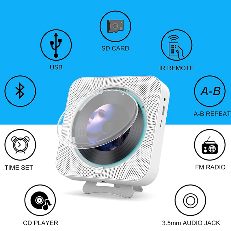 Portable Bluetooth CD Player,Wall Mount CD Player Home Audio Music Players with Remote Control,LCD Display