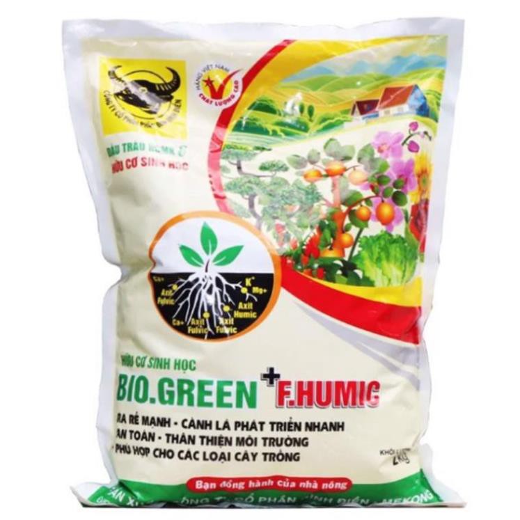 Phân bón hữu cơ sinh học humic BIO.GREEN +vi lượng kích thích ra rễ mầm chồi nhiều 2kg