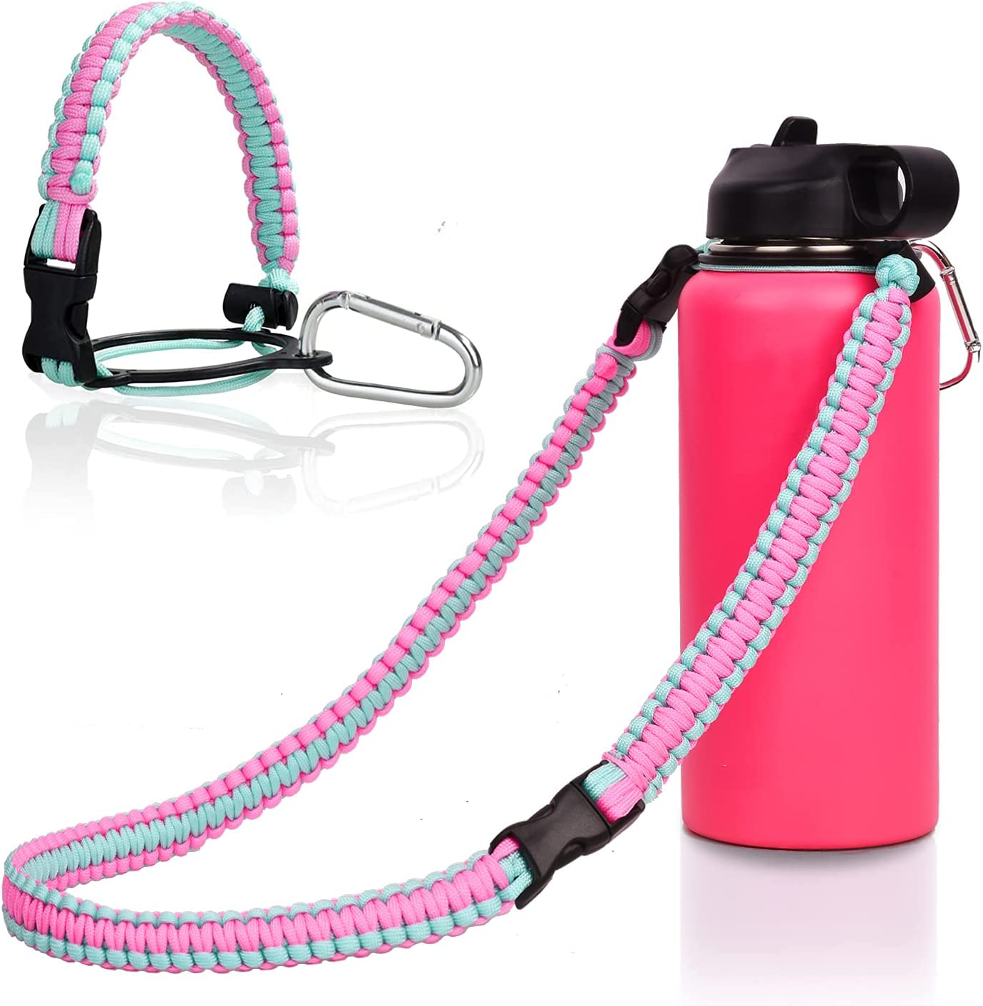 Accmor Water Bottle Handle for Wide Mouth Bottles, Paracord Strap Carrier  for 12oz to 64oz Bottle, Bottle Accessories for Hiking - with Safety Ring