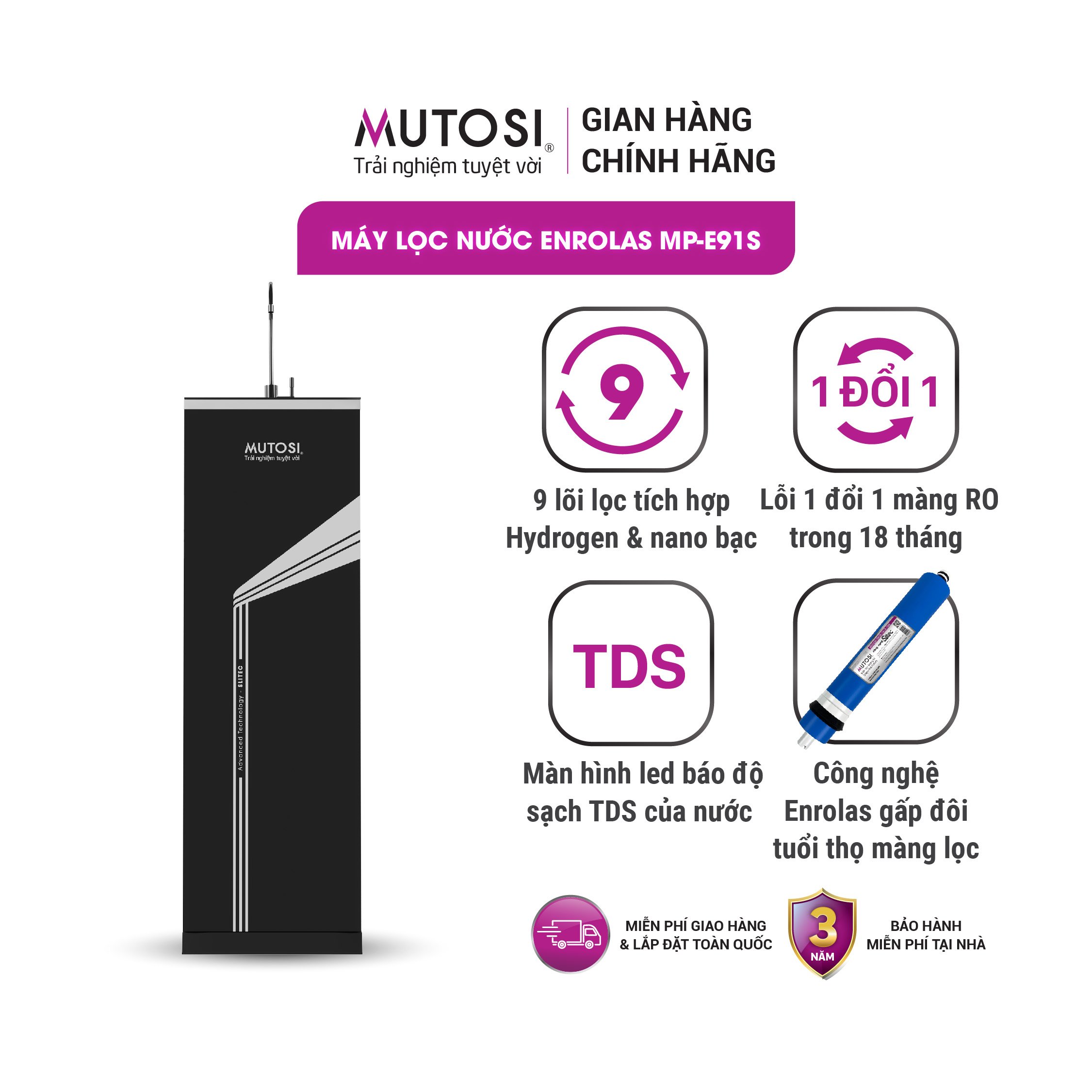 Máy lọc nước RO 9 lõi Enrolas MUTOSI MP-E91S