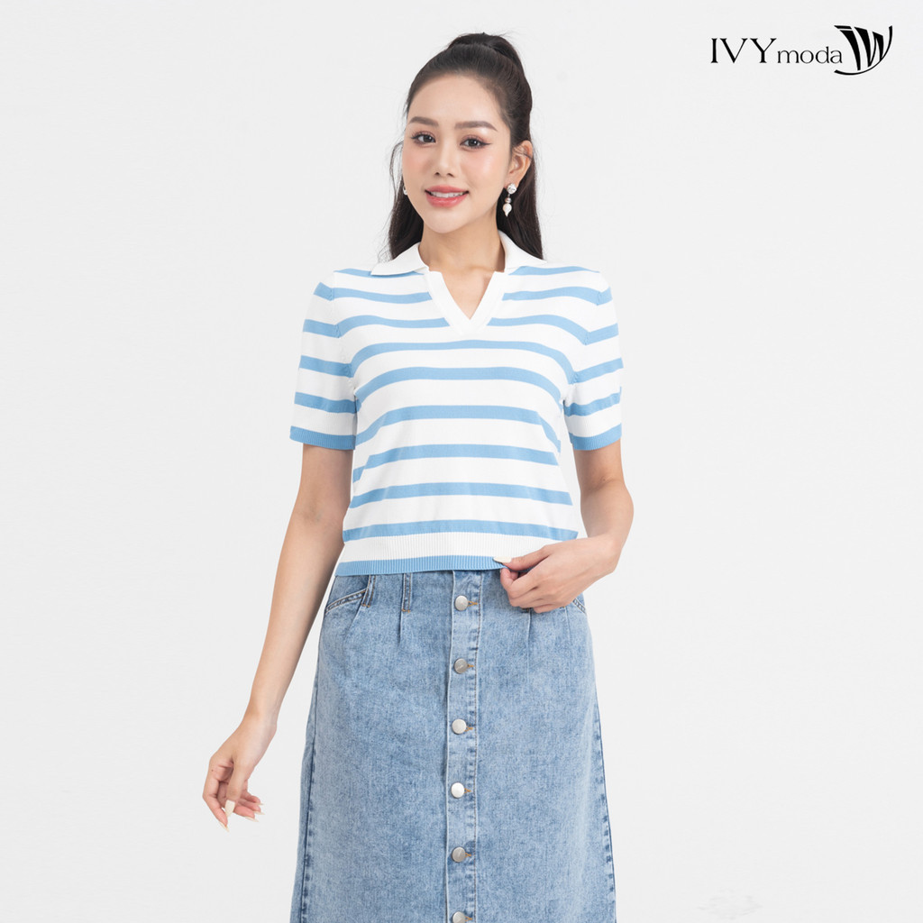 Áo len mỏng họa tiết kẻ ngang IVY Moda MS 57M7847