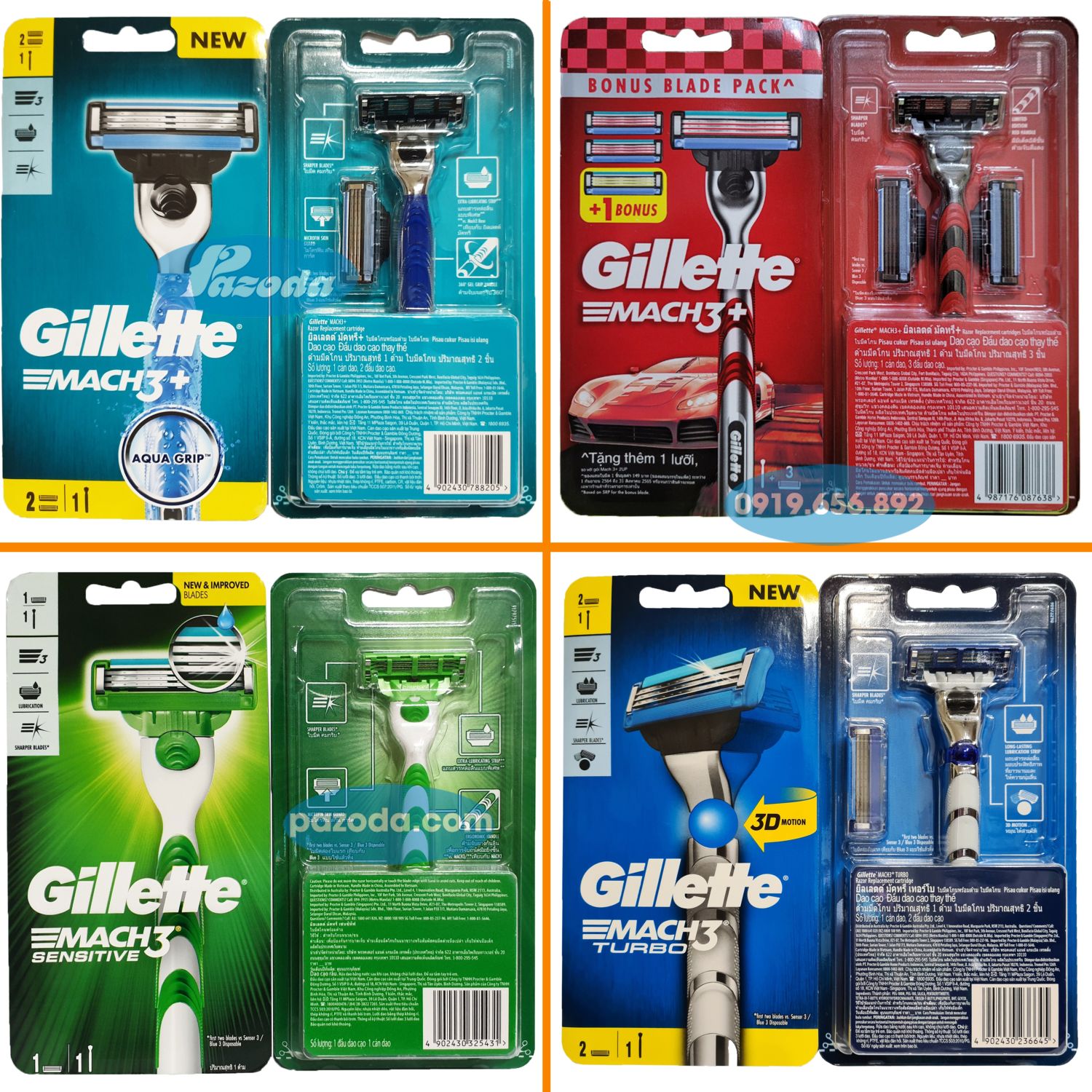 Dao cạo râu 3 lưỡi Gillette Mach 3 /Sensitive /Turbo 3D