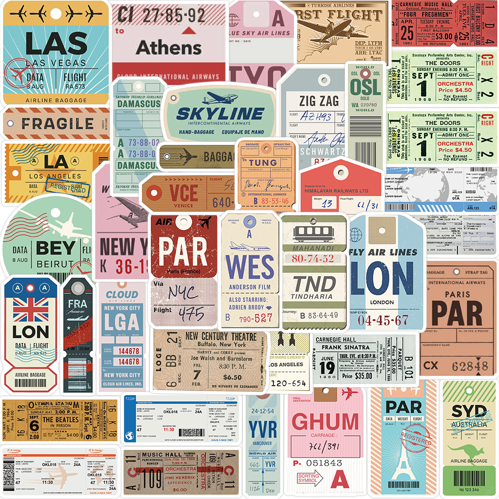 40 Cartoon Boarding Pass Graffiti Stickers Guitar Laptop Luggage DIY Waterproof Stickers