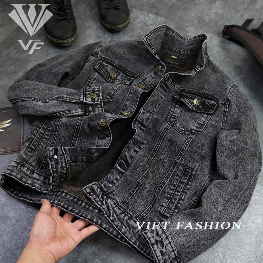 [HCM]ÁO KHOÁC JEAN NAM THỜI TRANG DONG PHUONG FASHION +  ÁO THUN TRƠN (MUA RIÊNG) - ĐEN XÁM TRO